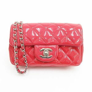 CHANEL Mini Matelasse Chain Long Shoulder Bag Crossbody Pink Patent Leather
